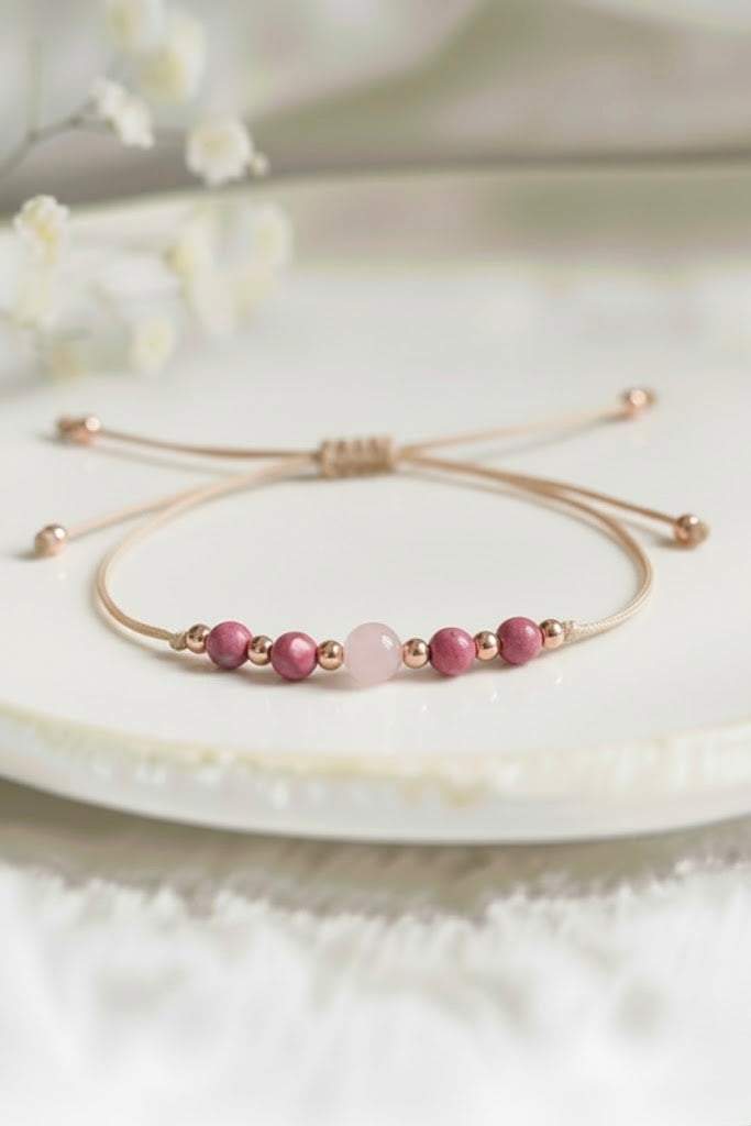 Bracelet corde 'Perle' Rhodonite - Quartz rose