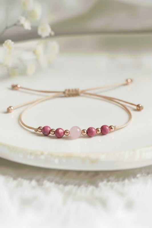 Bracelet corde 'Perle' Rhodonite - Quartz rose
