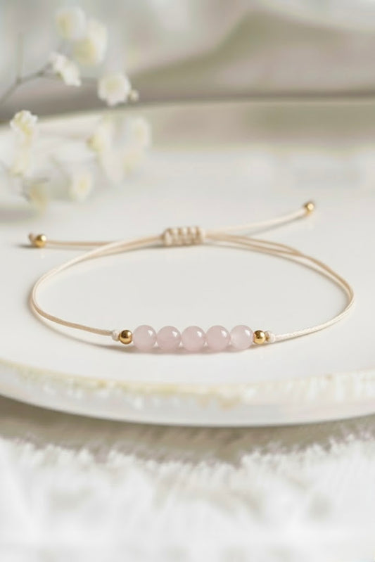 Bracelet corde 'Perle' Quartz rose