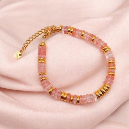 Bracelet chaine ‘Strawberry’ Quartz fraise - Je Rayonne