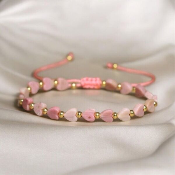 Bracelet corde 'Coeur' Rhodonite
